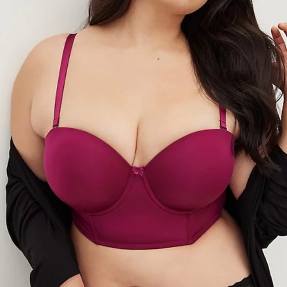 Torrid Women’s Plus Size Push-Up Dark Berry Pink MultiWay Strapless Longline Bra - Picture 3 of 15